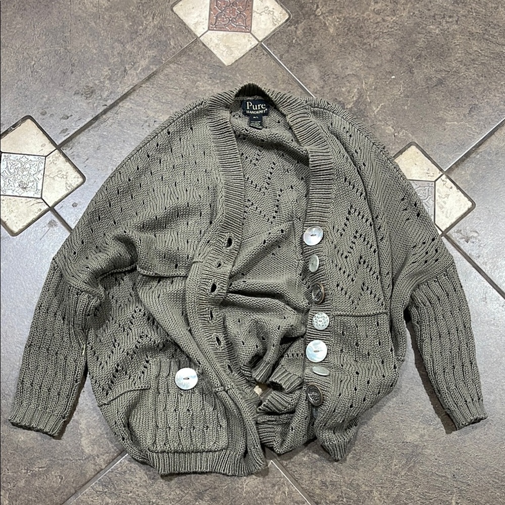 3/$15 Pur Green Chunky Knit Cardigan Sweater